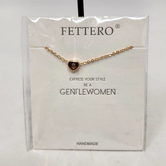 Fettero Initial S Heart Pendant Chain Necklace Gold Tone Dainty Handmade New - Picture 1 of 4